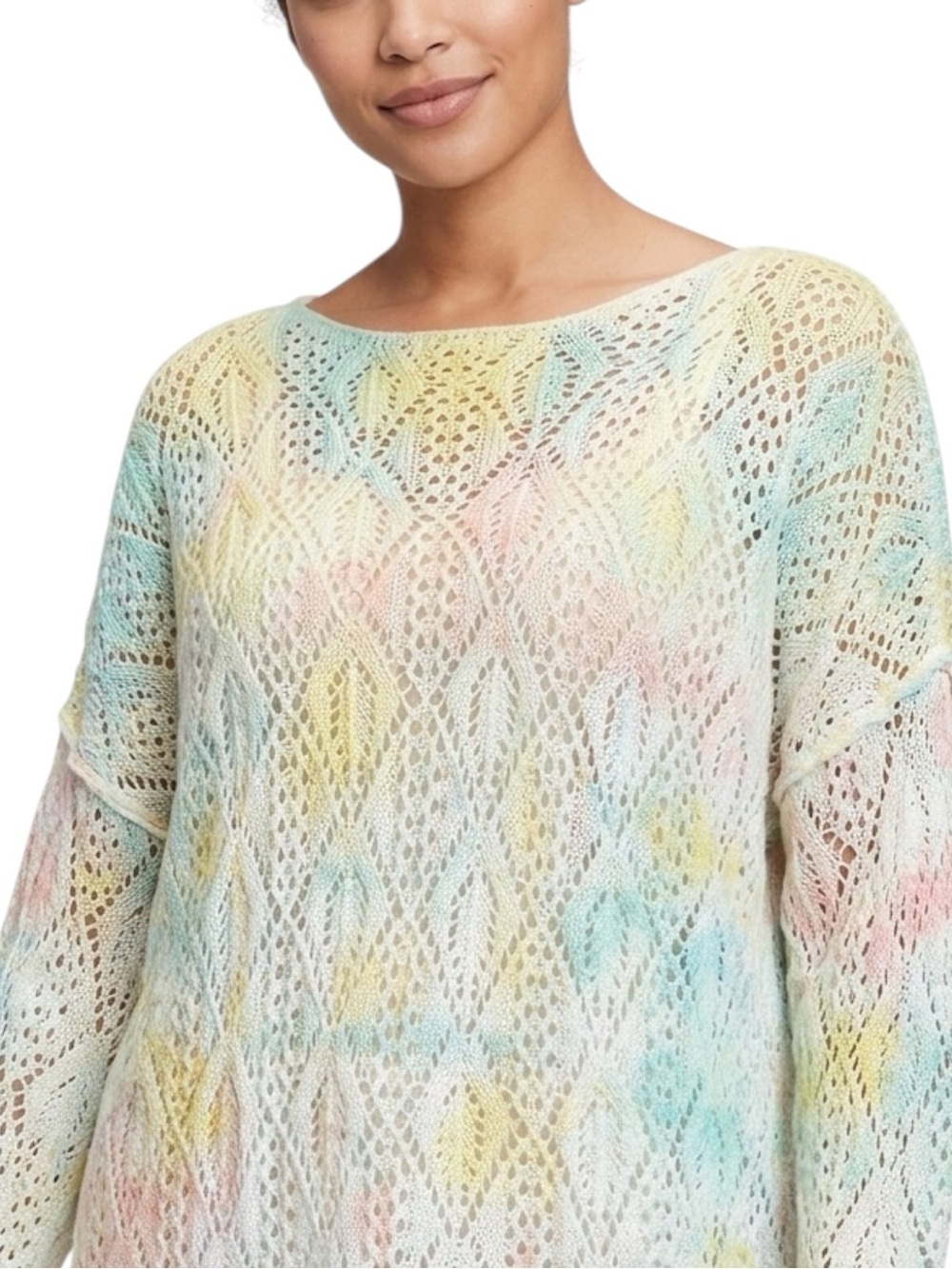POL Watercolor Open-Knit Tie-Dye Crochet Sweater